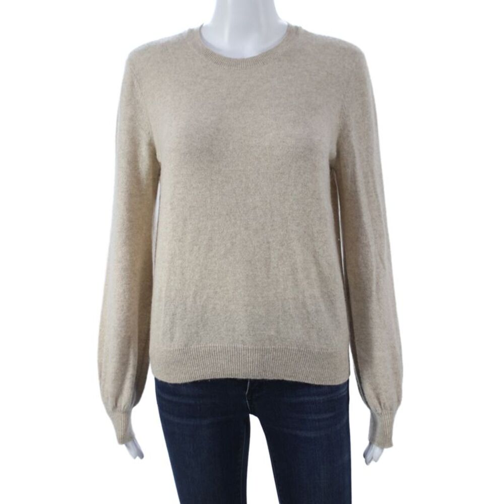 Filoro Women Pullover 100% Cashmere Crew Neck Long Sleeve Beige Size M